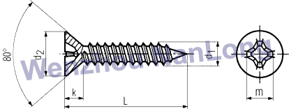 DIN 7982 B - Cross Rec. Flat hd Tapping Screws, hd Angle 80